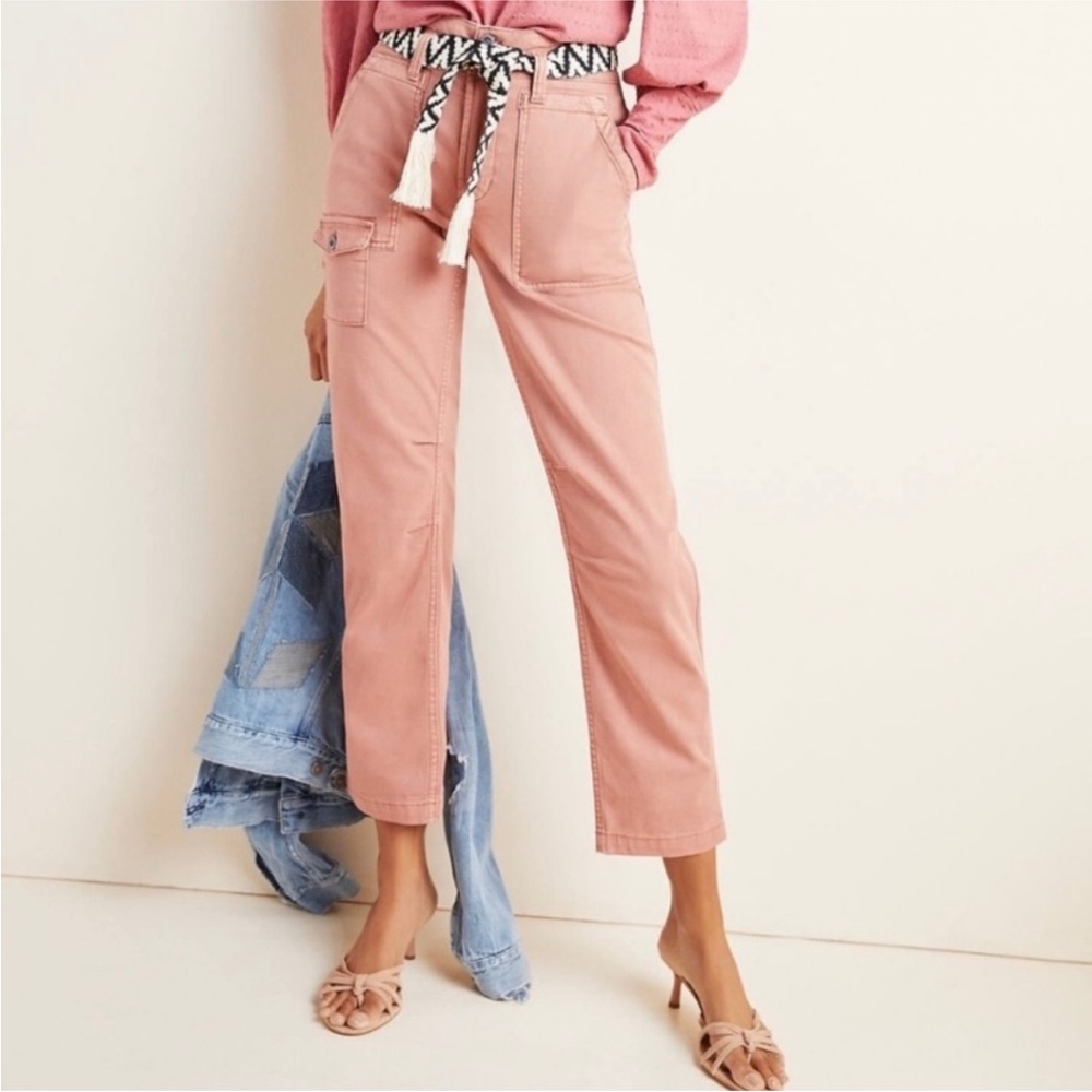 ANTHROPOLOGIE The Wanderer Utility Cargo Pants Straight Leg Size 30 Petal Pink‎